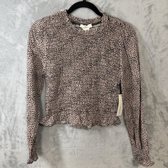 Urban Romantics Top Womens Size Small Tan With Black Spots Crop Smocked NEW - Picture 1 of 6